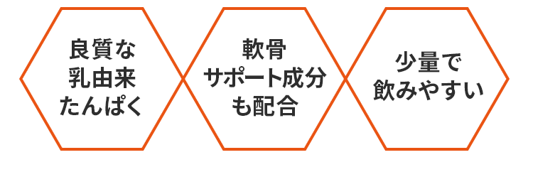 <良質な乳由来たんぱく><軟骨サポート成分も配合><少量で飲みやすい>
